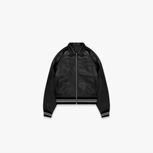 Chaquetas para hombre Chaqueta bomber de cuero Cuero vegano negro con diseño trasero en relieve Puños acanalados y cremallera - Product Image 1