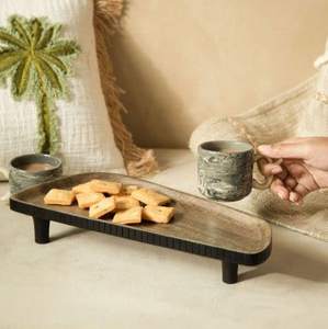 Bandeja de pedestal de madera de mango rectangular, soporte de exhibición elevador rústico para cocina, mesa de comedor y decoración del hogar - Product Image 3