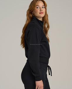 Best Selling <b>Women's</b> 100% Cotton <b>Fleece</b> Stand Half Zipper Sweatshirt Winter Customized Knitted Logo Embroidered Solid <b>Pattern</b> - Product Image 3