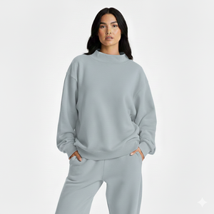 Sweat-shirt décontracté à col montant en tricot pour femme, style confort, ample, décontracté, respirant, séchage rapide, pour l'hiver - Product Image 1