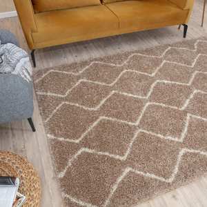 Moroccan Beige Shaggy Rug 820-Machine Made Living Room Carpet Abstract Striped <b>Hallway</b> Entryway <b>Mat</b> - Product Image 6