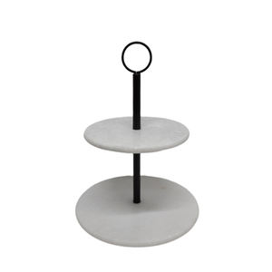 Marbre et bois Design fantaisie support à gâteau rond à 2 niveaux plateau à plusieurs niveaux de couleur verte et naturelle pour la décoration de cuisine et de fête - Product Image 5