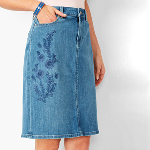 กระโปรงยีนส์ปักลายความยาวเข่า Midi กระโปรงปักลายสวยงาม - Product Image 2