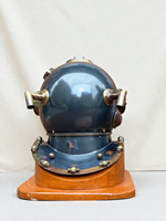 Casque de plongée vintage en laiton bleu foncé, objet décoratif |   Casque de plongée antique pour les profondeurs marines