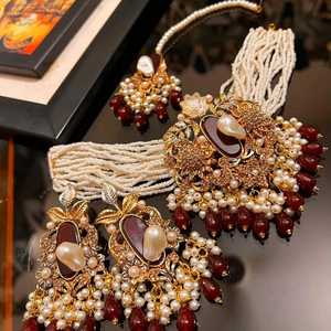 Conjunto de joyería de cristal de aleación chapada en rodio de gota de lágrima de lujo para mujer, joyería de compromiso de boda y fiesta de cristal austriaco Rubí - Product Image 2