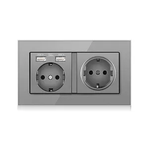 European standard wall sockets Room Hotel office decoration Tempered glass panel recessed concealed wall plug wholesale