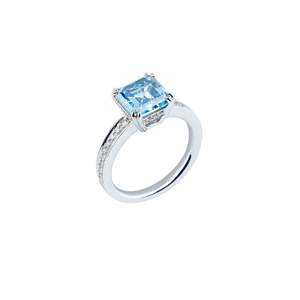 Anillo de Diamante Azul Corte Asscher Aaliyah - Joyería Elegante para Mujer - Product Image 1