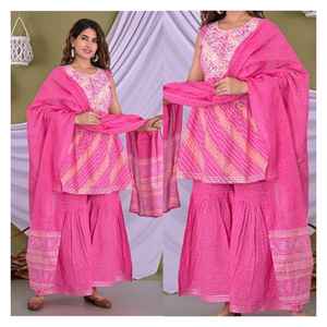 Tela de algodón de alta calidad India mujeres Sharara traje Kurta con Sharara última colección mujeres ropa Casual readymade cosido completo - Product Image 1