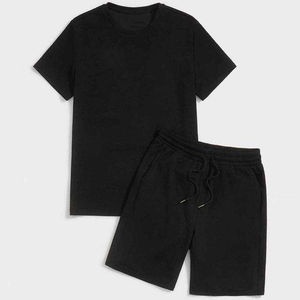 Noir en gros nouveaux hommes décontracté Shorts ensembles à manches courtes t-shirt Shorts solide survêtement ensemble hommes marque vêtements 2 pièces ensembles - Product Image 3