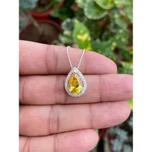 925 Silver Pear Sapphire <b>Diamond</b> Necklace - Product Image 1