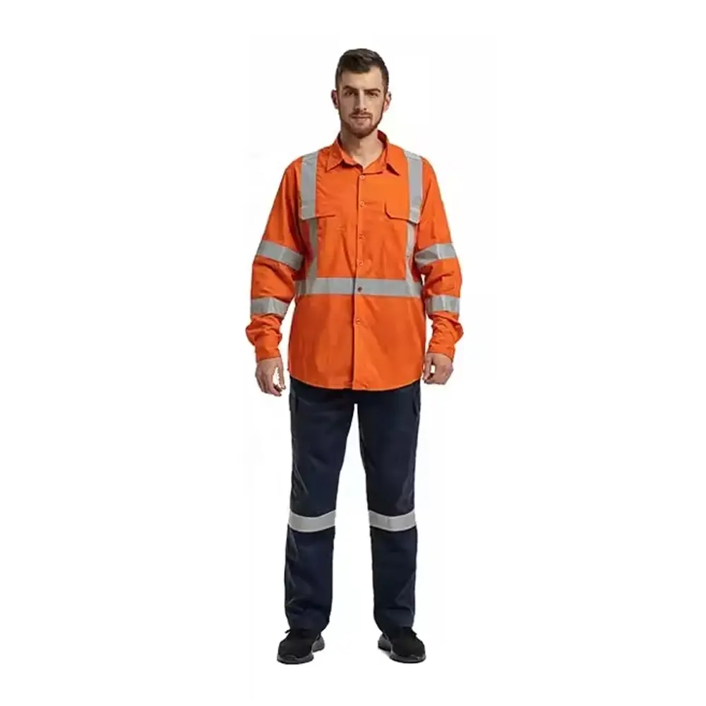 Vêtements de sécurité réfléchissants vêtements de travail haute visibilité mécanicien minier Construction coton perceuse à manches longues hommes chemise de travail avec pantalon