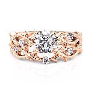 Anillo de compromiso solitario Jeulia Thorns and Flower en oro rosa con incrustaciones de plata de ley - Product Image 1