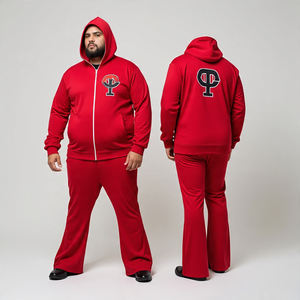 Último chándal de talla grande personalizado para hombre con capucha de cremallera y pantalón acampanado/conjuntos de pantalones y sudaderas con capucha de lana de algodón para hombre - Product Image 6