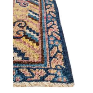 Alfombra de Lana Azul Anudada a Mano Aalam Paem-90 para Decoración de Sala de Estar, Pasillo, Alfombra Rectangular Hecha a Mano con Medallón - Product Image 4