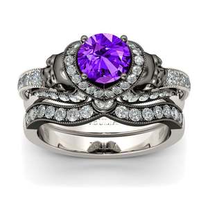 Jeulia Two Tone Round Cut Sterling Silver <b>Skull</b> Fashion <b>Ring</b> - Product Image 2