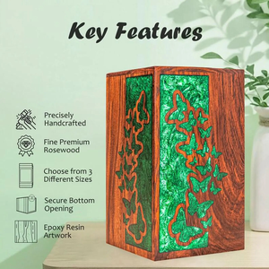 Urne commémorative papillon boîte à souvenirs en palissandre avec incrustation époxy urnes commémoratives pour cendres humaines - Product Image 4