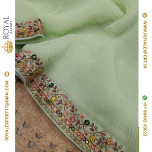 Lanzamiento exclusivo suave Georgette plisado Crush bordado Sari colecciones mayorista por Royal Export en Surat Gujarat - Product Image 4
