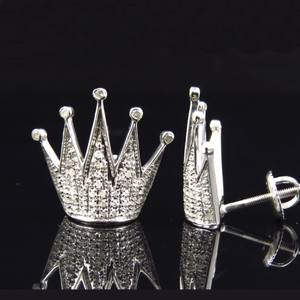 Gran oferta S925 plata esterlina 14K oro Moissanite diamante Micro pavimentado corona Stud pendientes para hombres joyería de Hip Hop - Product Image 2