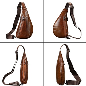 LCB-0034C cuir véritable bandoulière sac à bandoulière Style Vintage café poitrine fronde sac à dos petit sac à dos pour voyage décontracté - Product Image 3