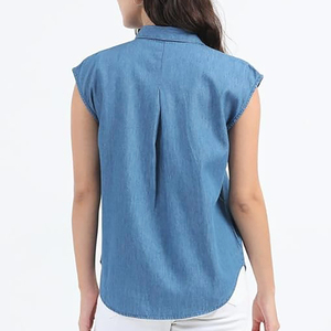 Nouvelles chemises en jean sans manches de haute qualité pour femmes, coupe décontractée, chemises en jean à la mode en coton biologique de meilleure qualité, OEM - Product Image 5