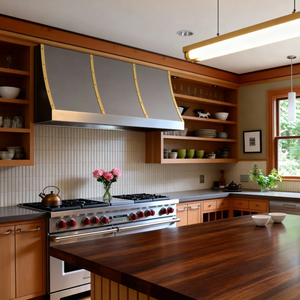 เครื่องดูดควันติดผนังสแตนเลส/ทองเหลืองแบบโค้งด้านหน้าสำหรับห้องครัววิลล่า - Product Image 1