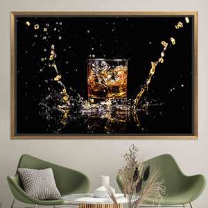 Tableau imprimé sur toile élégant - Décoration de bar moderne, toile encadrée dorée - Product Image 1