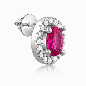 Silver Pink Oval <b>Halo</b> Diamond <b>Earrings</b> Stud Design for Elegant Style - Product Image 2