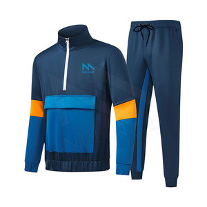 Conjunto de 2 piezas con estampado de logotipo personalizado para hombre, chándal con capucha informal de alta resistencia, Material de algodón y poliéster transpirable para uso en el gimnasio - Product Image 1