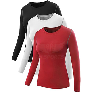Fabricante Exportador Mujeres Compresión Manga Larga Entrenamiento Tops 3-Pack Custom Yoga Running Athletic T-Shirts - Product Image 3