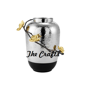 Florero de aluminio plateado y negro, florero de forma redonda hecho a mano para accesorios de Hogar y decoración de boda - Product Image 1