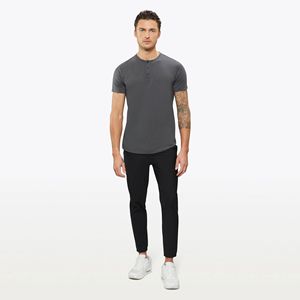 Top Selling Buttery Soft 62% Polyester 33% Cotton 5% Spandex Signature Fit Henley <b>Curve</b>-<b>Hem</b> Graphite <b>Shirt</b> - Product Image 1