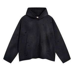 Embossed 100% Cotton Puff Printing Full Zip <b>Hoodie</b> Manufacturer's Distressed <b>Short</b> <b>Sleeve</b> Sweatshirt Summer Solid Wholesale Set - Product Image 1