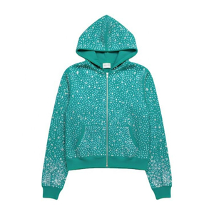 Sweats à capuche surdimensionnés pour hommes avec fermeture éclair 500 g/m² 100 % coton Sweats à capuche avec fermeture éclair en strass pour hommes Tissu confortable personnalisé Sweats à capuche à fermeture éclair délavés à l'acide - Product Image 6