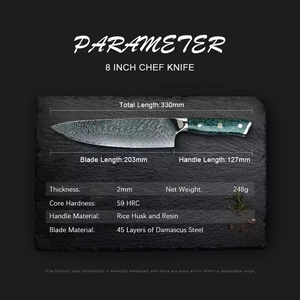 Venta al por mayor pedidos a granel personalizados OEM ODM servicio profesional japonés Damasco acero cuchillo de cocina cuchillo de Chef con mango de resina - Product Image 2