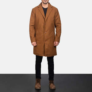 Abrigo de Hombre Color Caqui, de Lana, Antiencogimiento, con Cuello Camisero, Cierre de un Botón, Dos Bolsillos y Forro de Poliéster, 220g - Product Image 1