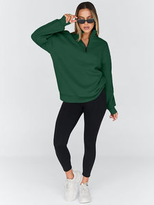 Sudadera con media cremallera y logotipo personalizado para mujer, de corte holgado, y sudaderas con capucha antiarrugas y transpirables para mujer - Product Image 2