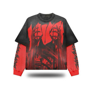 Camisetas de algodón de doble manga a la moda, personalizables con estampado DTG y lavado ácido para hombre - Product Image 4