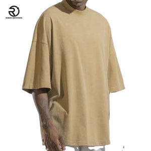 T-shirt gris surdimensionné en coton à manches mi-longues personnalisé de haute qualité T-shirt épais pour hommes - Product Image 2