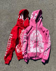 Alta calidad logotipo personalizado algodón con capucha cremallera gráficos Sudadera con capucha logotipos impresos Premium heavy fleece Sudadera con capucha de gran tamaño unisex - Product Image 1