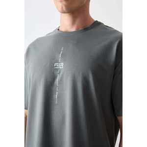 T-shirt oversize pour homme en kaki, 100% coton, épais et doux, imprimé texturé - 88373 - Product Image 4