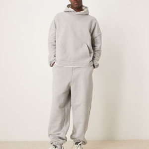 Nouveau style surdimensionné, couleur gris Haider, survêtement 2 pièces pour hommes, logos brodés personnalisés, 100% coton, survêtement ample pour hommes - Product Image 4