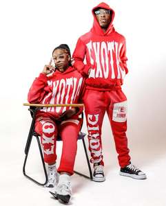 Custom Applique Jogging Suits Embroidered <b>Patch</b> Distress Hoodie Baggy Flared Stacked Sweat Pants and Hoodie Set Sweatsuit Unisex - Product Image 4