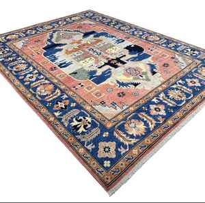 Tapis Oushak en laine anatolienne fait à la main personnalisable 9 'X 12' taille motif abstrait de Style turc pour le salon - Product Image 1
