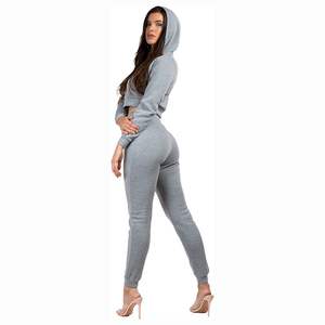 Chándal de algodón con capucha para mujer, ropa deportiva en Color gris, con forro polar, manga larga, trajes para el sudor a la moda - Product Image 3