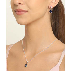 CLARA Ensemble de boucles d'oreilles pendantes en argent sterling 925 plaqué rhodium, motif goutte d'eau bleu roi, serti de zircone suisse de luxe taille poire - Product Image 3