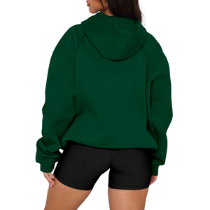 Verde holgado de gran tamaño 100% algodón personalizado antiarrugas pulóver gota hombro sudaderas con capucha para mujer - Product Image 4