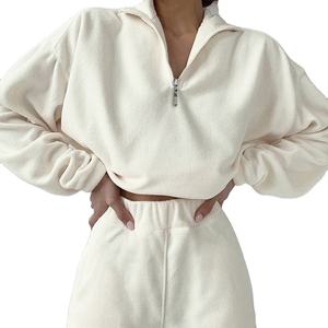 Ensemble deux pièces pour femmes, sweat-shirt à capuche et pantalon de jogging en coton 100% pour l'hiver, taille plus, réversible, pour adultes - Product Image 1