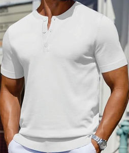 Crew Fitness <b>Men's</b> Basic Summer Short Sleeve <b>Henley</b> T-<b>Shirts</b> Knitted Fabric with Buttoned Neckline Available in Solid Colors - Product Image 6