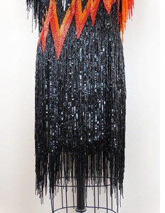 Vintage elegante té-longitud sin mangas cuello en V bordado cristal lentejuelas cuentas vaina vestido de cóctel antiestático patrón recto - Product Image 1