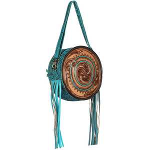 กระเป๋าสะพายข้างสไตล์โบฮีเมียนสำหรับผู้หญิงกระเป๋าสะพายข้างทำมือทำจากผ้าใบหนังวัวแท้สายเดี่ยวสไตล์โบฮีเมียน - Product Image 3